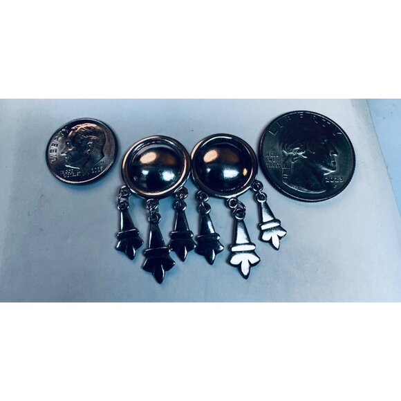 Vintage AVER Mexican Sterling Silver 925 Dome Dangle Drop Earrings 17mm Estate - Picture 7 of 9